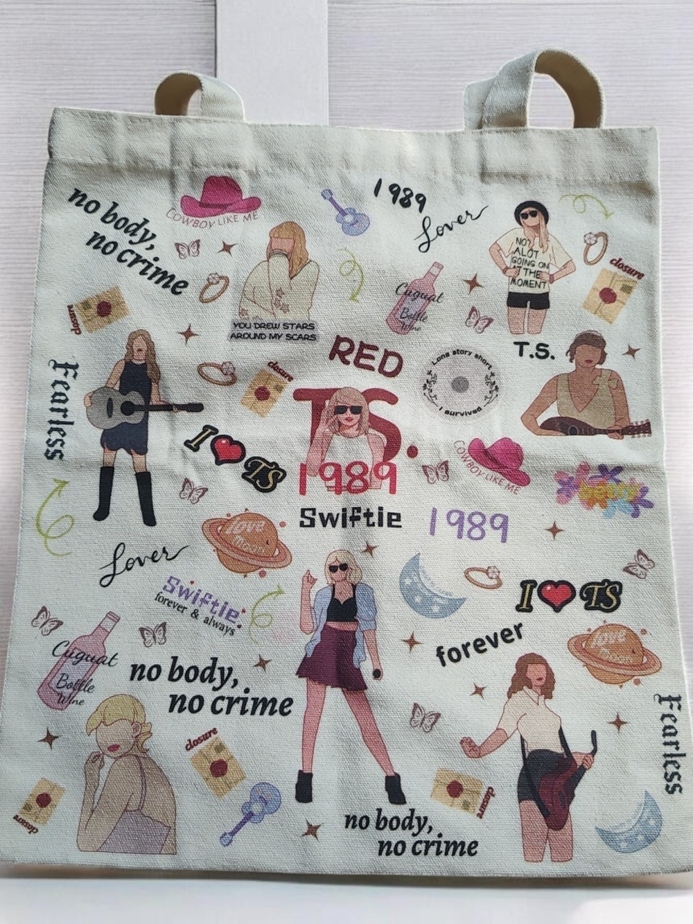 Taylor Swift Cream Canvas Tote with Multicolor 1989 & RED TS Graphics